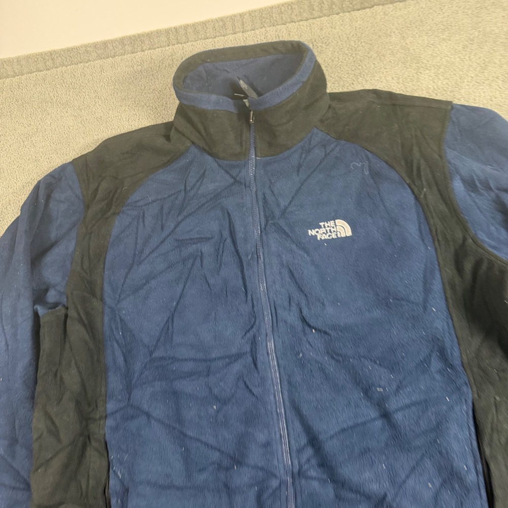 The North Face Mens XL Fleece Jacket Navy Blue Black Full Zip Mock Neck‎ Logo